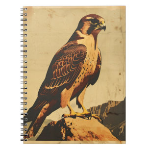 Caderno Espiral Retrato Vintage de um Falcão Merlin