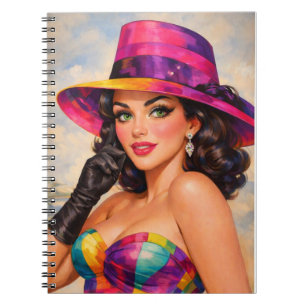 Caderno Espiral Retrato Vintage Pin-Up com Fedora Colorido