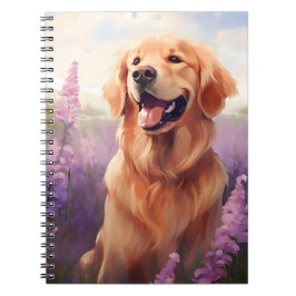 Caderno Espiral Retriever de ouro no campo Lavanda
