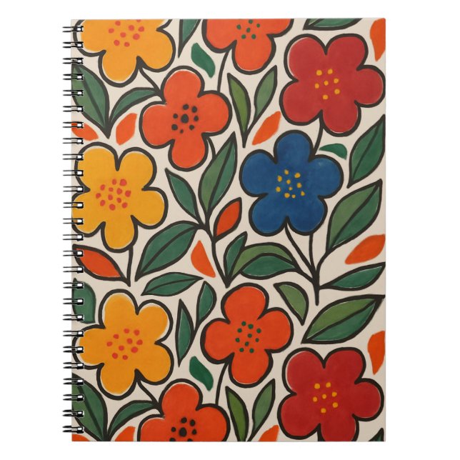 Caderno Espiral Retro 1960s Style Floral Pattern (Frente)