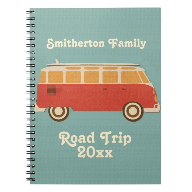 Caderno Espiral Retro 60 Férias na Viagem da Família Van Family (Frente)