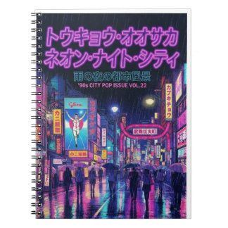Caderno Espiral Retro 90s City Pop Night: Neon Tokyo & Osaka Rain
