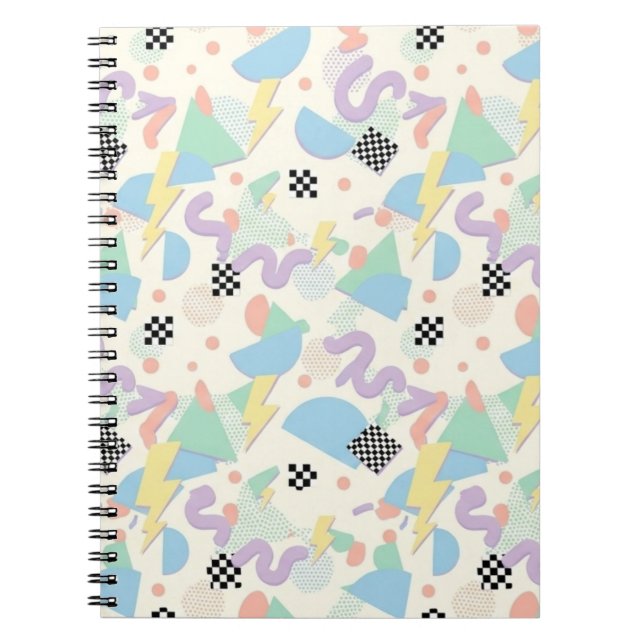 Caderno Espiral Retro 90s Memphis Aesthetic Pattern (Frente)