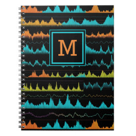 Caderno Espiral Retro Abstract Sound Wave Pattern Monogram