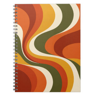 Caderno Espiral Retro Abstrato Ondulado de Meados do Século