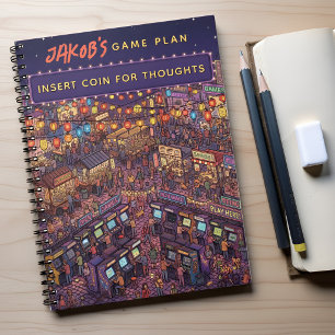 Caderno Espiral Retro Arcade & Mercado Noturno Asiático Personaliz