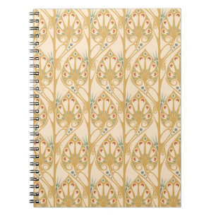 Caderno Espiral Retro art nouveau, linhas geométricas abstrato.