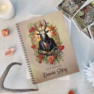 Caderno Espiral Retro Baphomet Vintage Hearts Rosas Tarot Diário