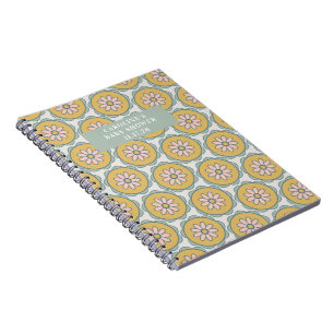 Caderno Espiral Retro Boho Floral Pastel Personalizado Nome do Beb