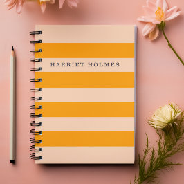 Caderno Espiral Retro Chic Laranja e Listras Personalizadas em Pês