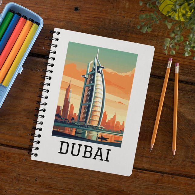 Caderno Espiral Retro Classic Viagem Dubai UAE (Dubai UAE Skyline notebook)