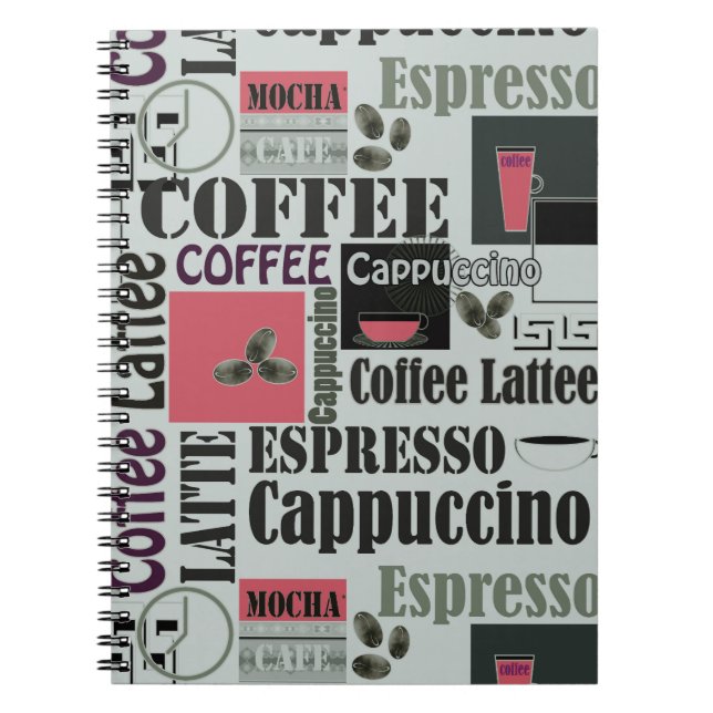 Caderno Espiral retro coffee kitchen pattern for espresso latte  (Frente)