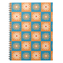 Caderno Espiral Retro Daisy em Xadrez Azul e Laranja
