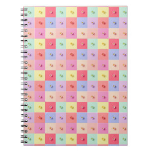 Caderno Espiral Retro daisy Vermelho Rosa Azul padrão de Flores de