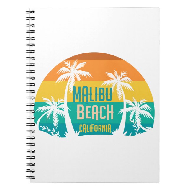 Caderno Espiral Retro de praia Malibu (Frente)