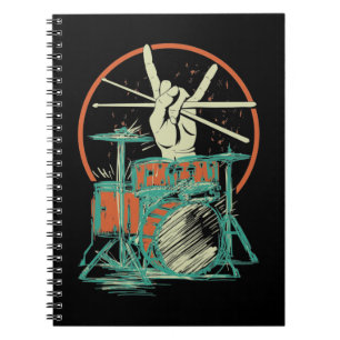 Caderno Espiral Retro Drum Set Music Drummer