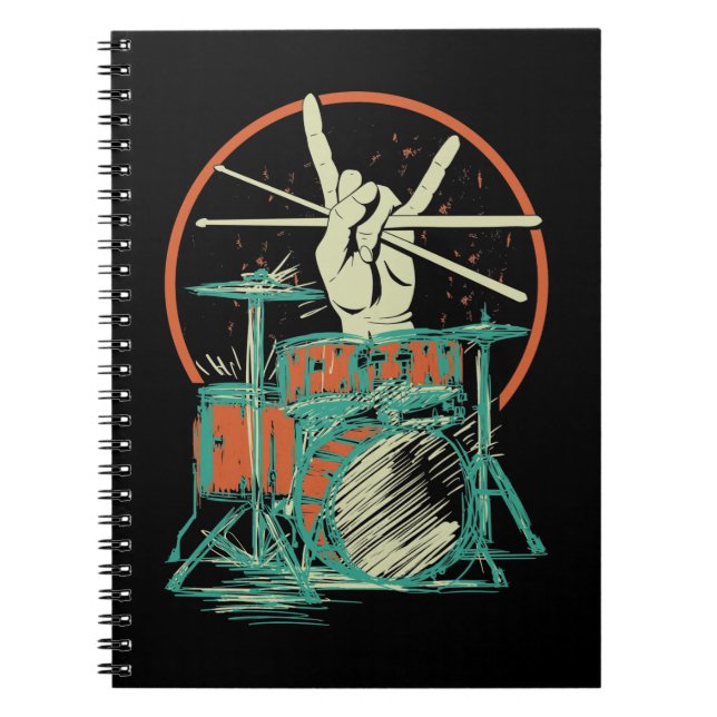 Caderno Espiral Retro Drum Set Music Drummer (Frente)