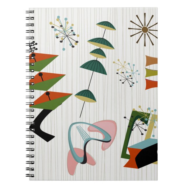 Caderno Espiral Retro Eames-Era Atômica Inspirado (Frente)