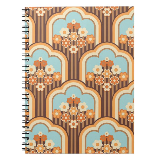 Caderno Espiral Retro Floral: 70s Revival de Papel de Carteira (Frente)