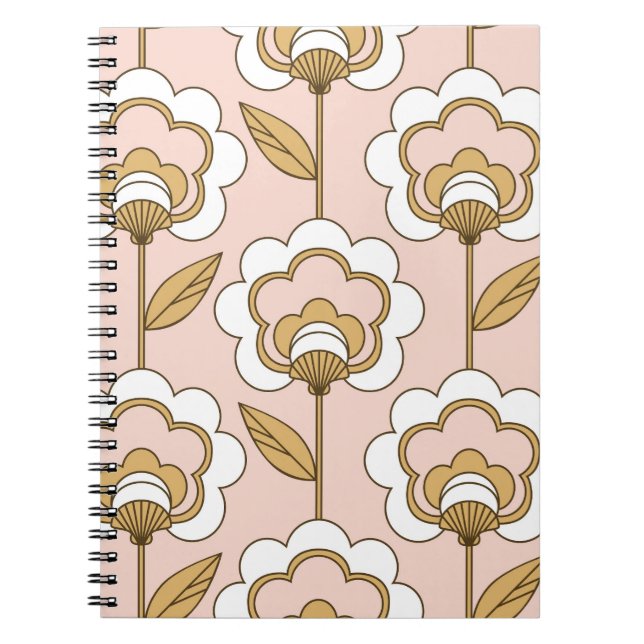 Caderno Espiral Retro-floral: padrão de vinheta sem costura. (Frente)