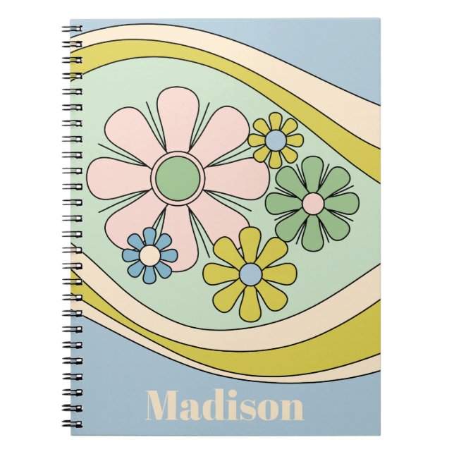 Caderno Espiral Retro Floral Pastel Personalizado dos Anos 60 (Frente)