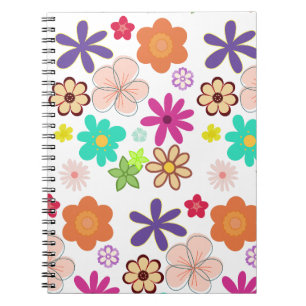 Caderno Espiral Retro Floral T-Shirt – Colorful Groovy Flowers Des