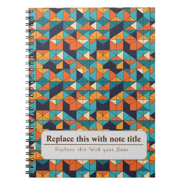 Caderno Espiral Retro-Funky Laranja-Teal Personalizado (Frente)