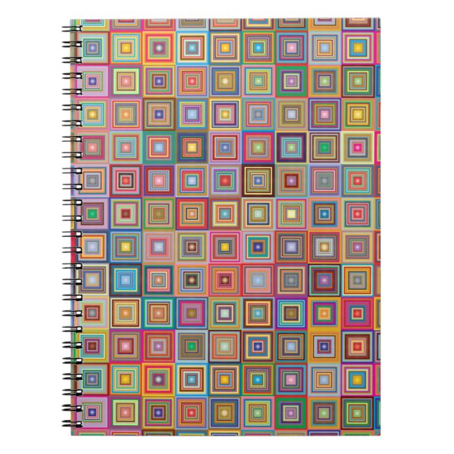 Caderno Espiral Retro Geometric Square Tile Pattern (Frente)