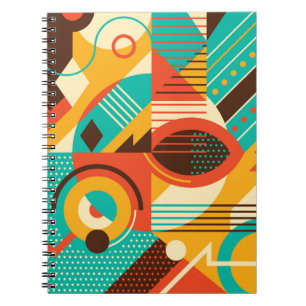 Caderno Espiral Retro geométrico colorido: abstração de safra.