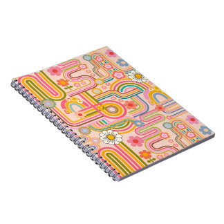 Caderno Espiral Retro groovy flowers