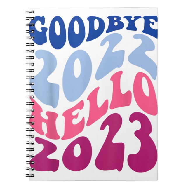 Caderno Espiral Retro Groovy Goodbye 2022 Hello 2023 Ano Novo (Frente)