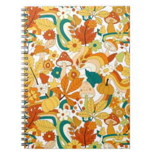 Caderno Espiral Retro Groovy Mushroom Flower Pattern