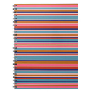 Caderno Espiral Retro horizontal de faixas azuis-cor-de-rosa-terra