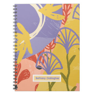 Caderno Espiral Retro Moderno Floral   Abstrato personalizado