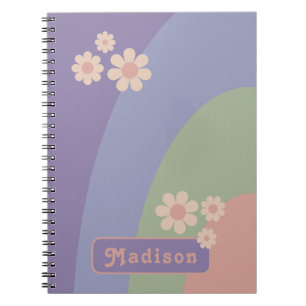 Caderno Espiral Retro Moderno Pastel Curva Personalizado