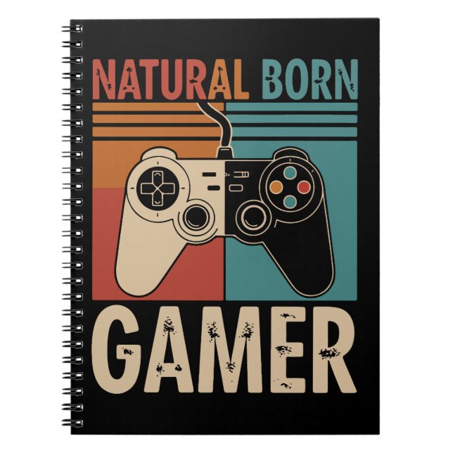Caderno Espiral Retro Natural Born Gamer Funny (Frente)