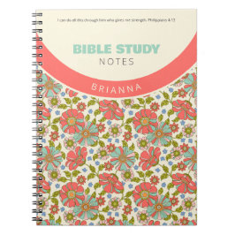 Caderno Espiral Retro Pink & Aqua Floral Personalized