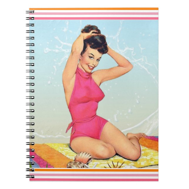Caderno Espiral Retro Praia Pin Up (Frente)