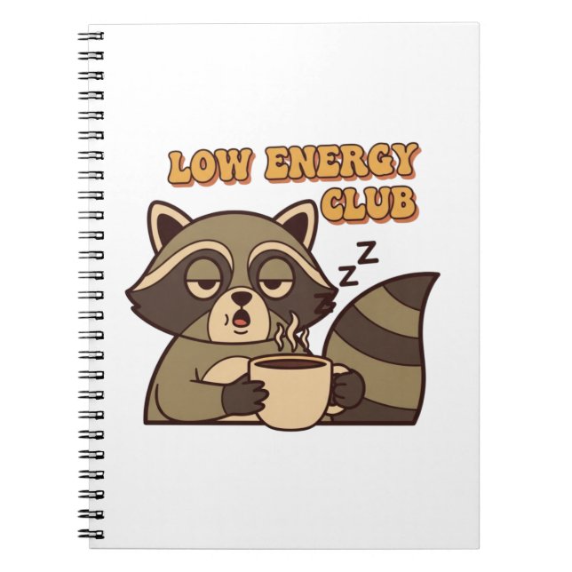 Caderno Espiral Retro Raccoon Low Energy Thoughts Lined Notebook (Frente)