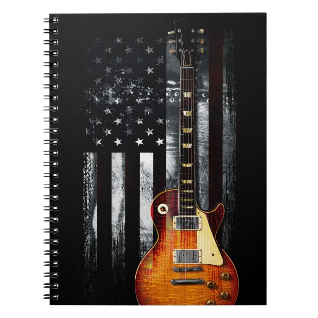 Caderno Espiral Retro Rock N Roll American Flag Guitar (Frente)