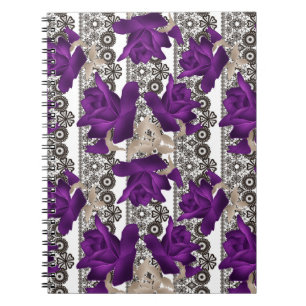 Caderno Espiral Retro, rosas roxas