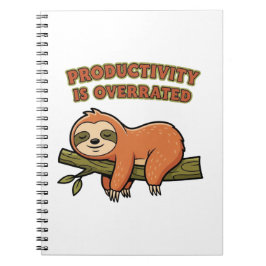 Caderno Espiral Retro Sloth Productivity Is Overrated Lined Notebo