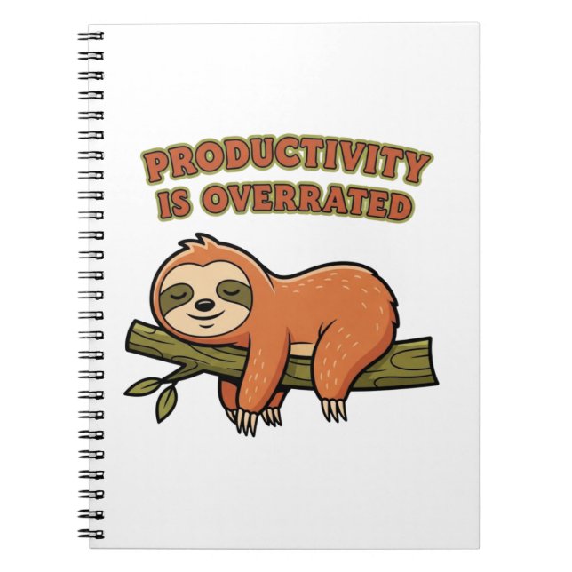 Caderno Espiral Retro Sloth Productivity Is Overrated Lined Notebo (Frente)