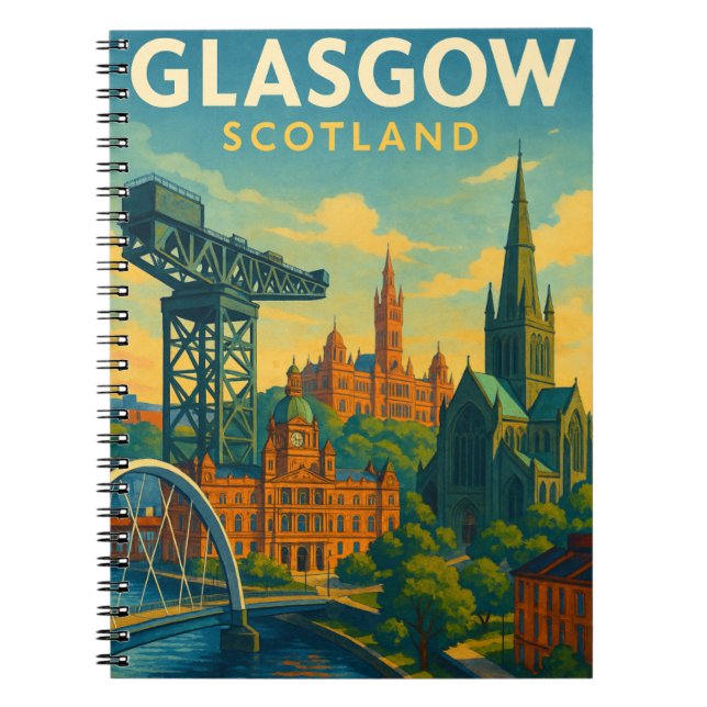 Caderno Espiral Retro Viagem Glasgow Escócia (Frente)