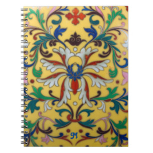 Caderno Espiral Retro Vintage Amarelo Botânico Floral Monograma