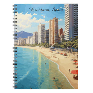 Caderno Espiral Retro Vintage Benidorm Espanha Viagem Mediterrâneo