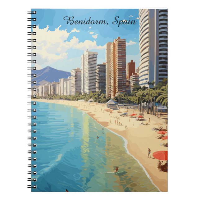 Caderno Espiral Retro Vintage Benidorm Espanha Viagem Mediterrâneo (Frente)