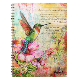 Caderno Espiral Retro Watercolor Hummingbird