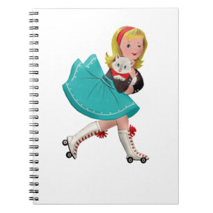 Caderno Espiral Retrora menina em skates rolantes