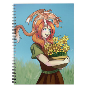 Caderno Espiral Reunindo Flores com um Dragão